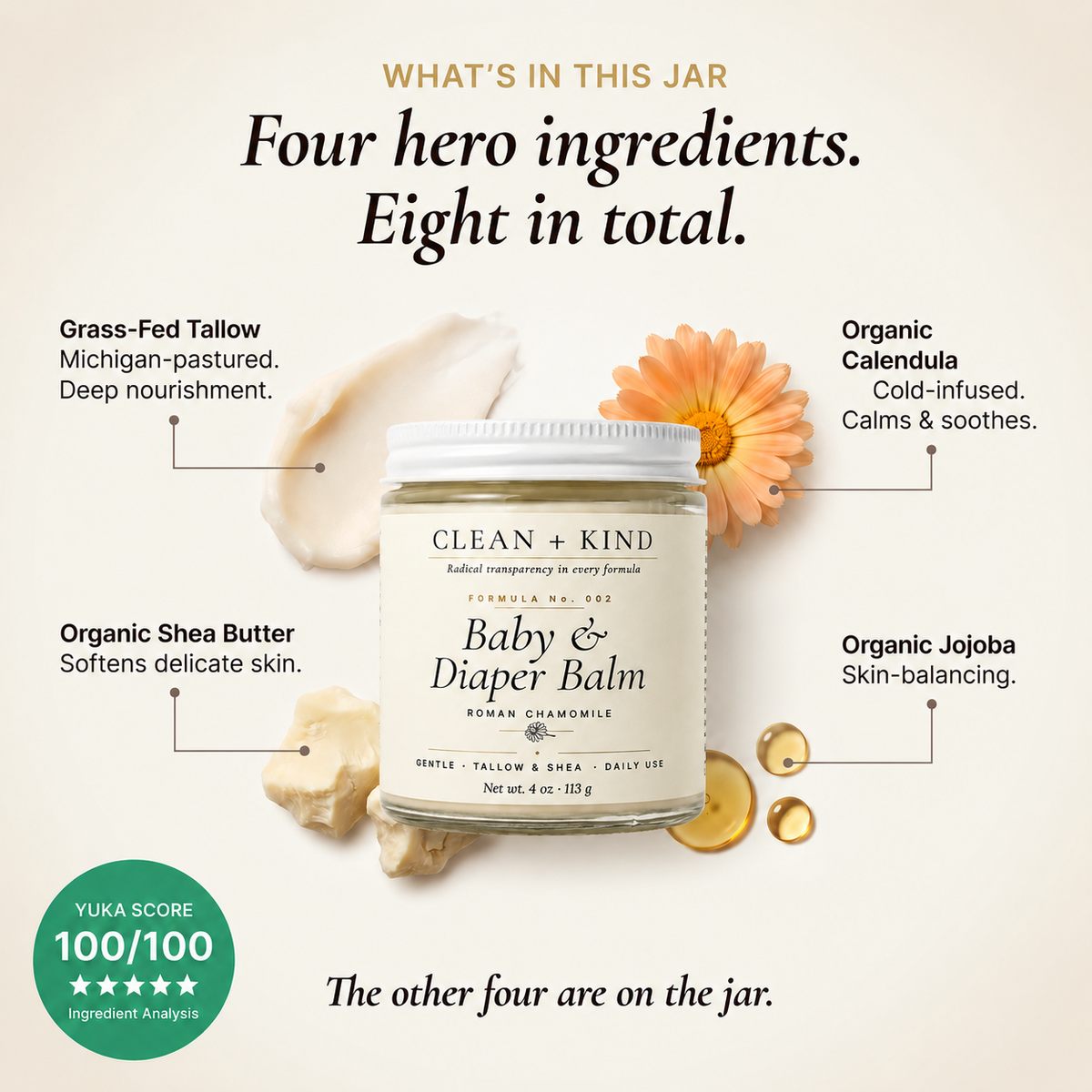 Baby & Diaper Balm — Grass-Fed Tallow, Shea & Roman Chamomile, 4 oz-Baby & Diaper Balm — Grass-Fed Tallow, Shea & Roman Chamomile, 4 oz