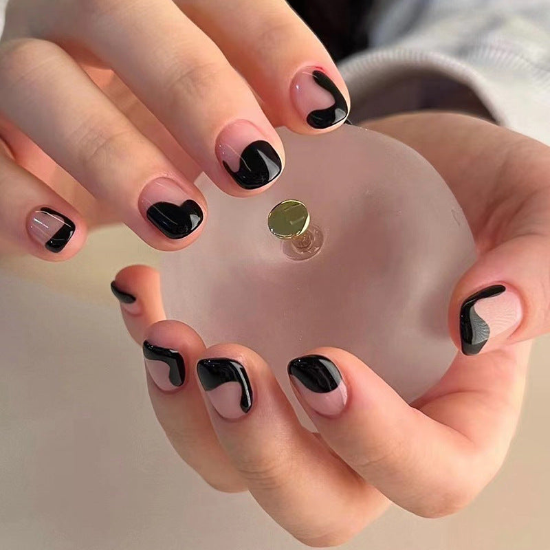 Oblique French Simple Wearing Manicure Finished Fake Nails-b2d6b036a20584b8027ab2dbbe4551b3