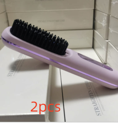 2 In 1 Straight Hair Comb Wireless Hair Straightener Brush Hair Fast Heating Portable Hot Curler USB Charging-23222a60005fca015bbd322bf5c55f22