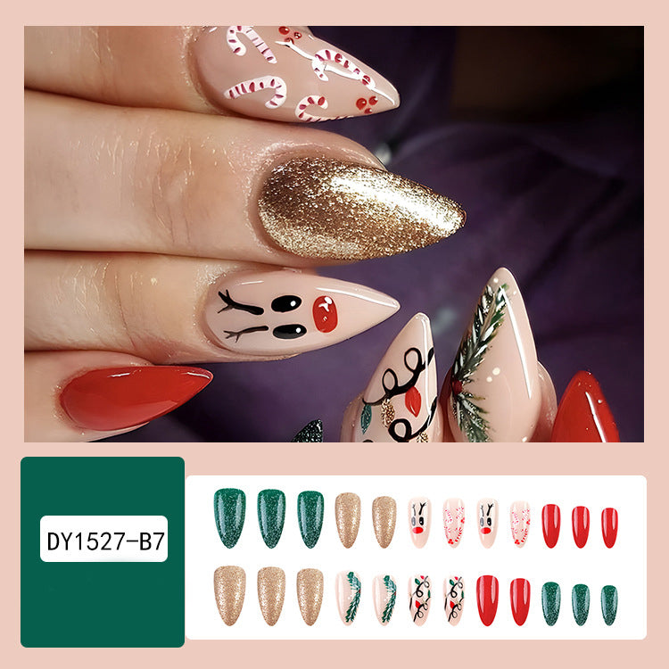 24pcs Christmas False Nails Hat Striped Snowflake Nail Art Stickers For Parties Dances Or Holiday Wear-8189a9db3bcd9b4fd6210ad38fe8ee3b