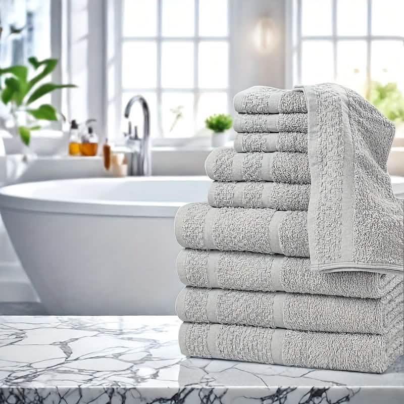 Gray Cotton Bath Towel Set (10–32 pcs)-Gray Cotton Bath Towel Set (10–32 pcs)