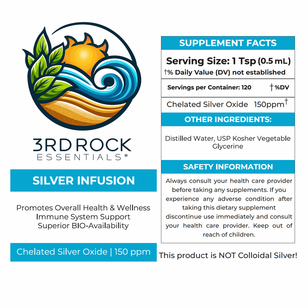 3rd Rock Essentials Silver Infusion – 150 PPM Chelated Silver Oxide Complex Supplement– 16 fl oz-3rd Rock Essentials Silver Infusion – 150 PPM Chelated Silver Oxide Complex Supplement– 16 fl oz