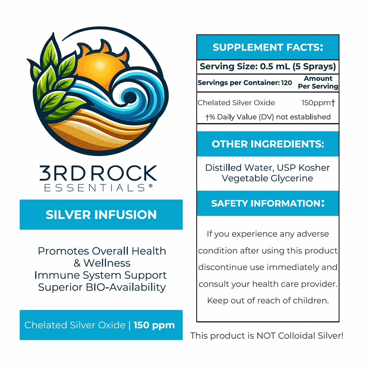 Silver Infusion 150 PPM Chelated Silver Oxide Supplement - 2 oz. Spray-Silver Infusion 150 PPM Chelated Silver Oxide Supplement - 2 oz. Spray