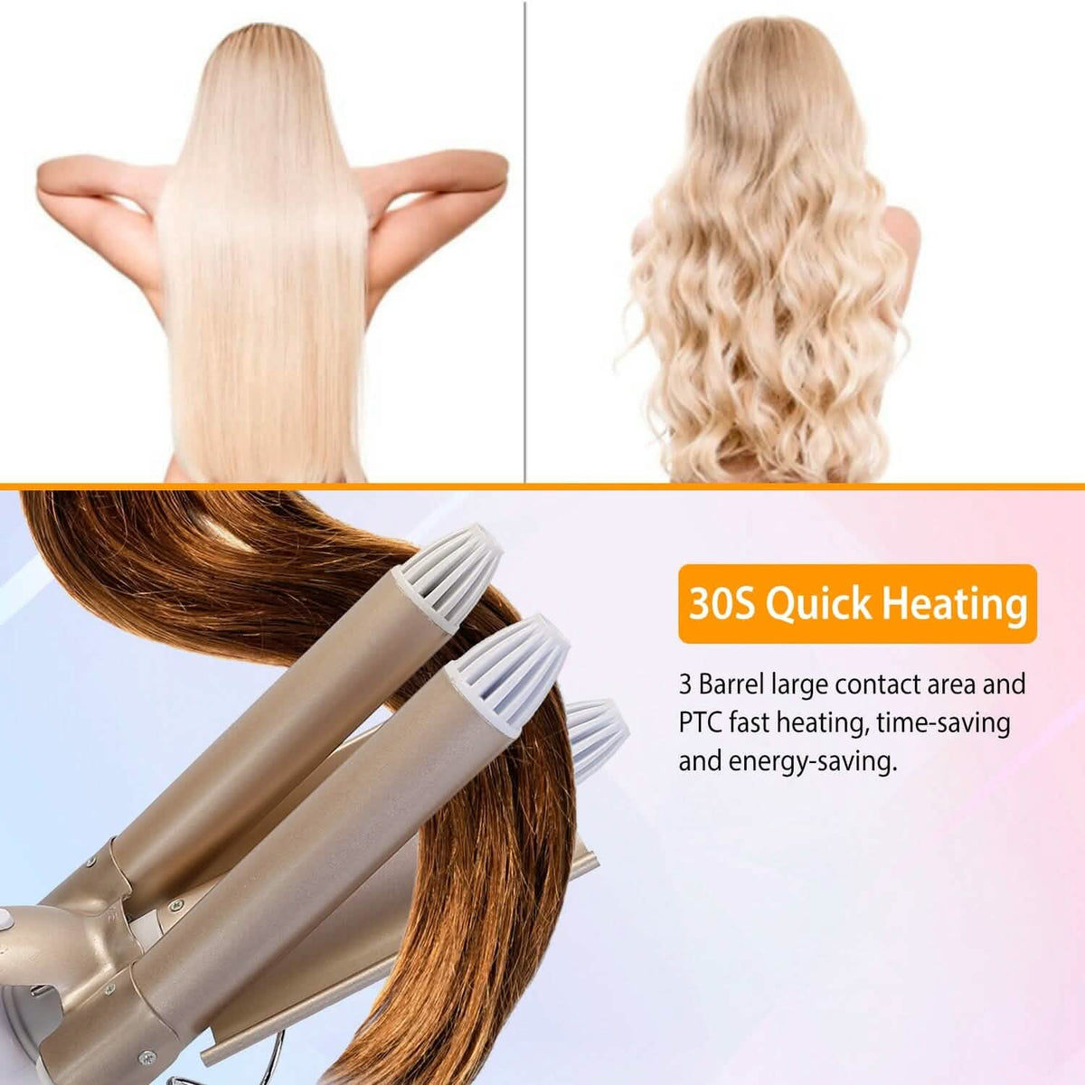 3-Barrel Curling Iron Wand Electric Hair Curler 1" Triple Hair Waver-3-Barrel Curling Iron Wand Electric Hair Curler 1" Triple Hair Waver
