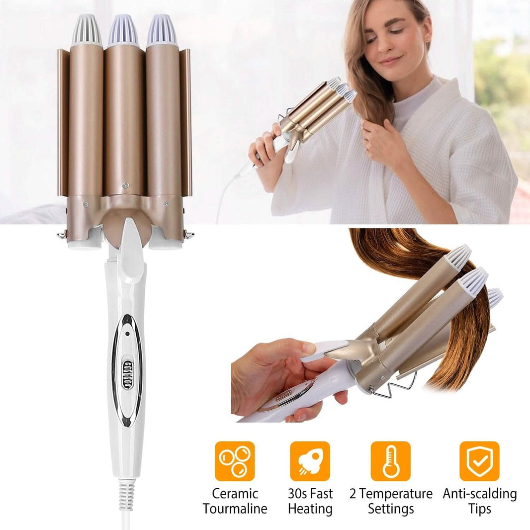 3-Barrel Curling Iron Wand Electric Hair Curler 1" Triple Hair Waver-3-Barrel Curling Iron Wand Electric Hair Curler 1" Triple Hair Waver