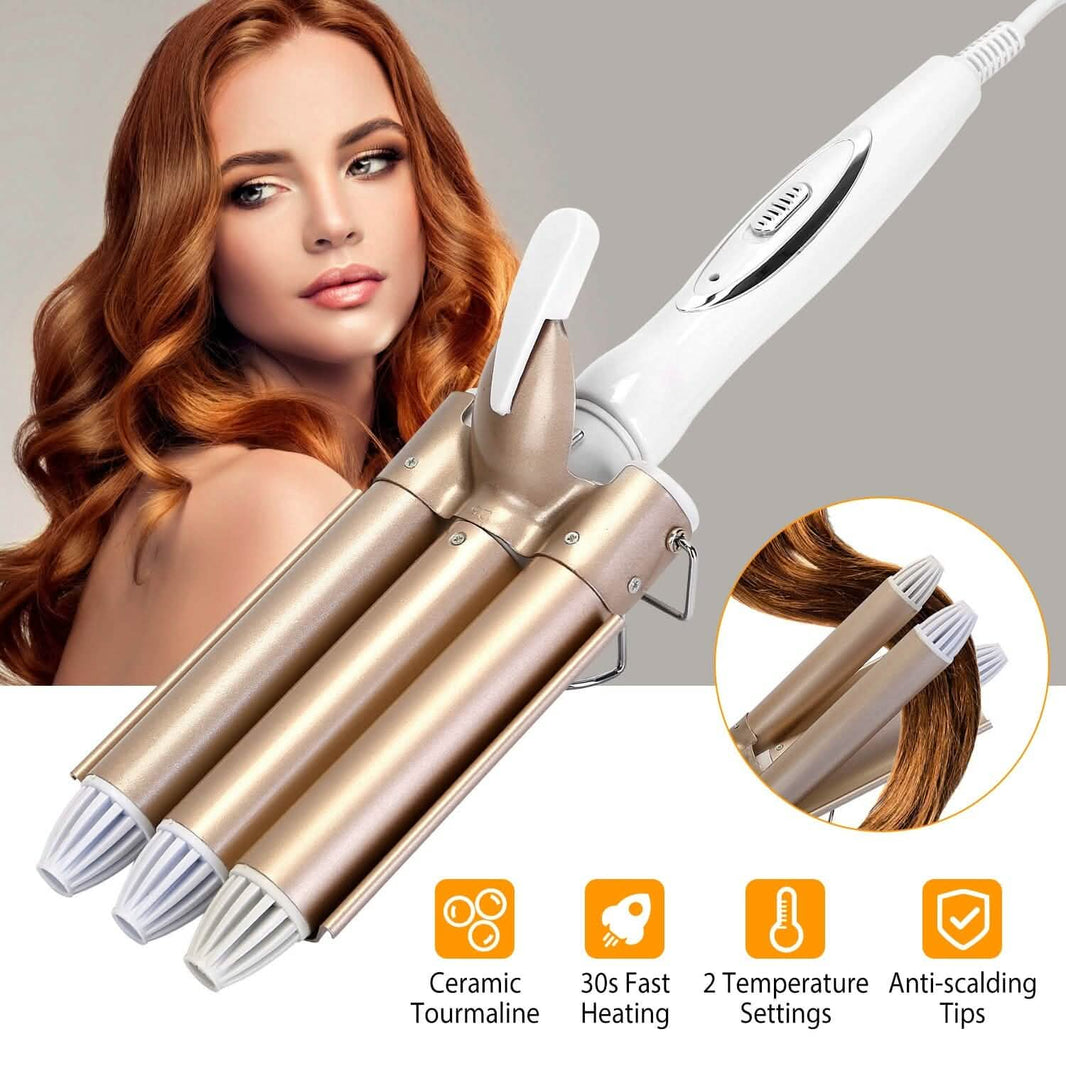 3-Barrel Curling Iron Wand Electric Hair Curler 1" Triple Hair Waver-3-Barrel Curling Iron Wand Electric Hair Curler 1" Triple Hair Waver