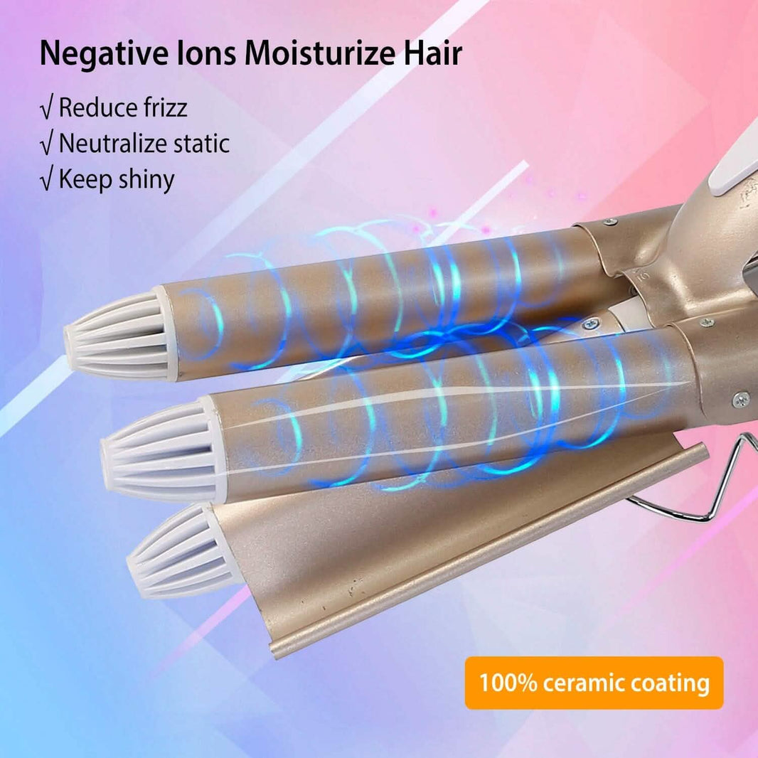 3-Barrel Curling Iron Wand Electric Hair Curler 1" Triple Hair Waver-3-Barrel Curling Iron Wand Electric Hair Curler 1" Triple Hair Waver