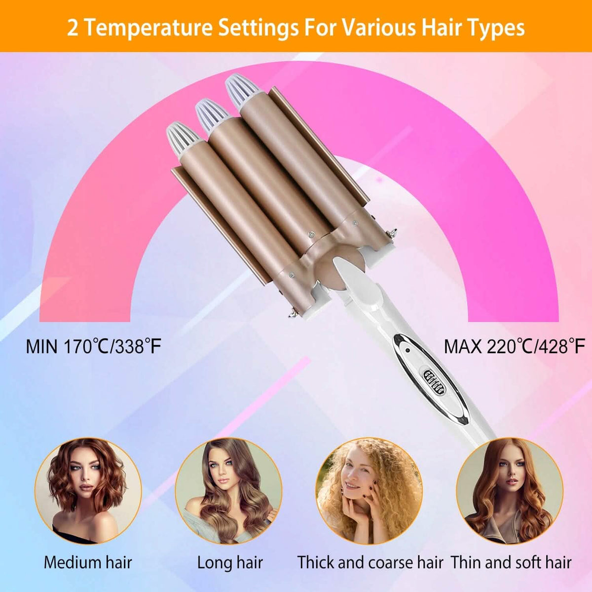 3-Barrel Curling Iron Wand Electric Hair Curler 1" Triple Hair Waver-3-Barrel Curling Iron Wand Electric Hair Curler 1" Triple Hair Waver