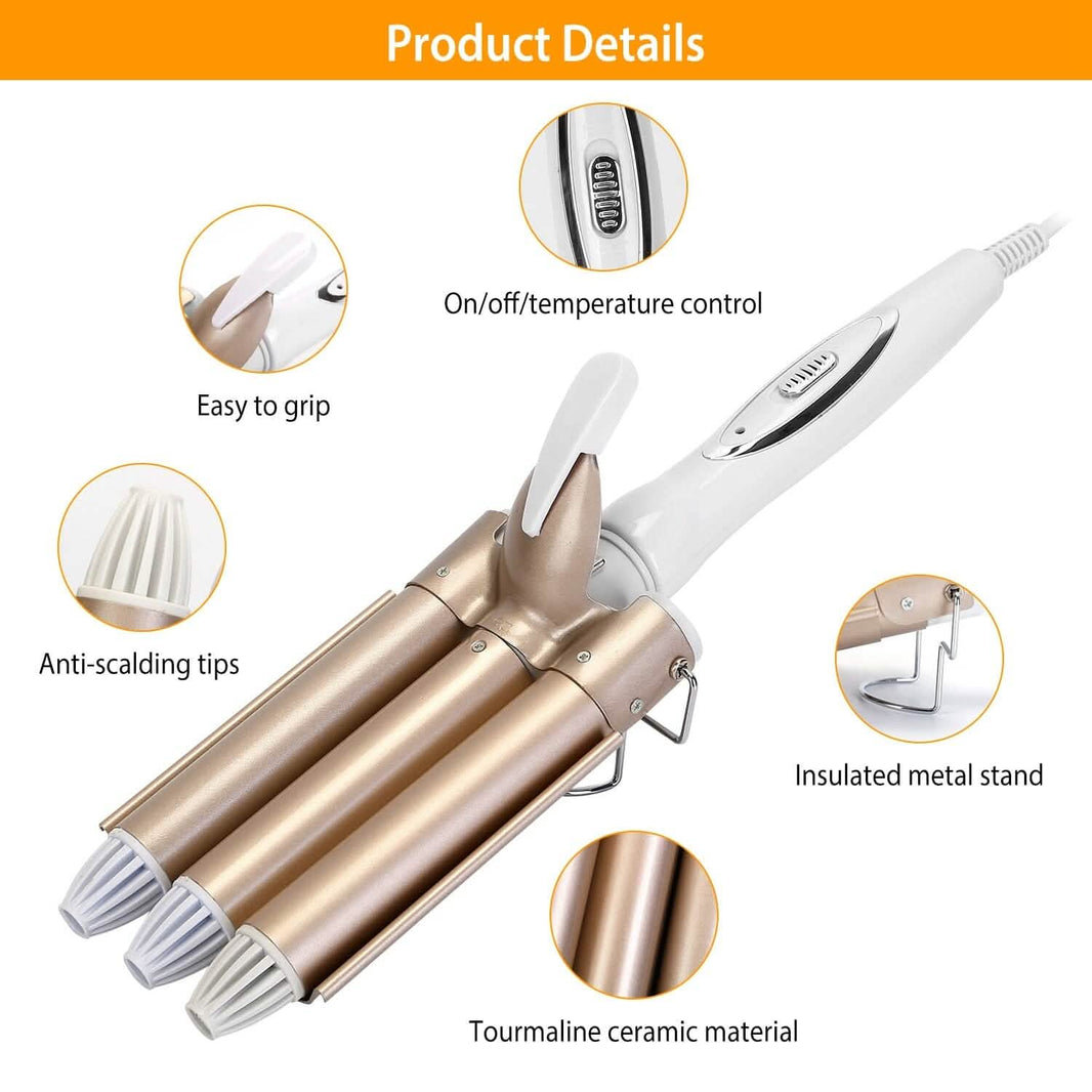 3-Barrel Curling Iron Wand Electric Hair Curler 1" Triple Hair Waver-3-Barrel Curling Iron Wand Electric Hair Curler 1" Triple Hair Waver