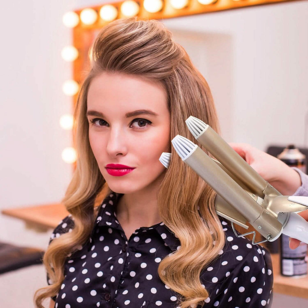 3-Barrel Curling Iron Wand Electric Hair Curler 1" Triple Hair Waver-3-Barrel Curling Iron Wand Electric Hair Curler 1" Triple Hair Waver