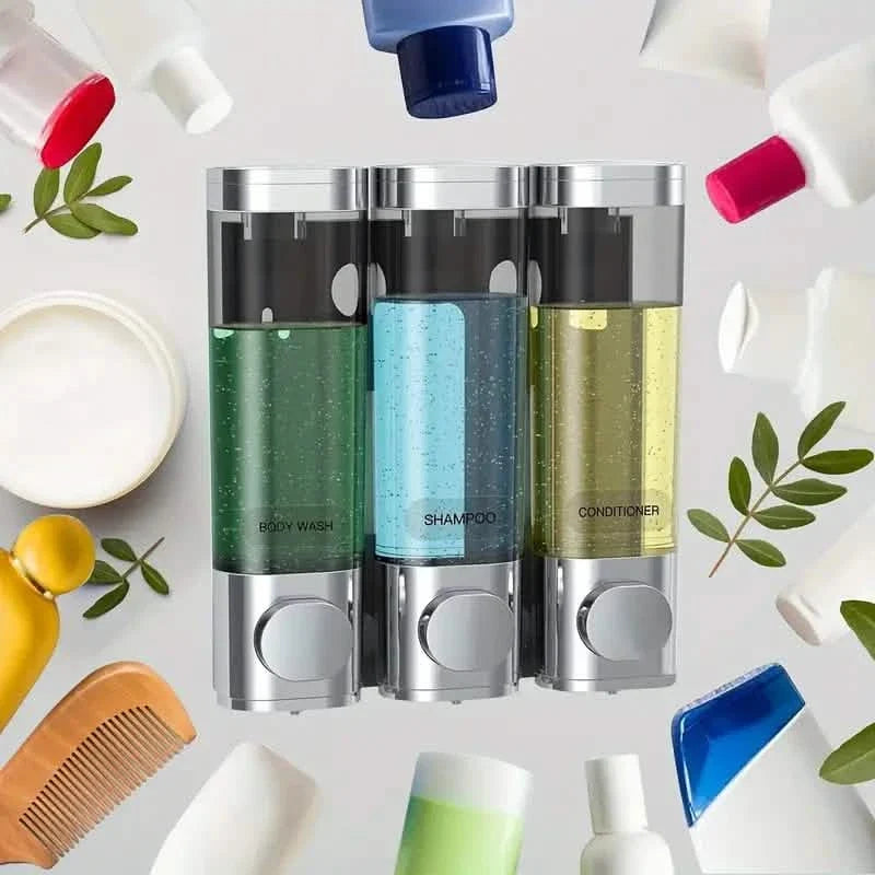 3-Chamber Shower Dispenser - Wall Mounted, No Leakage, No Drill-3-Chamber Shower Dispenser - Wall Mounted, No Leakage, No Drill