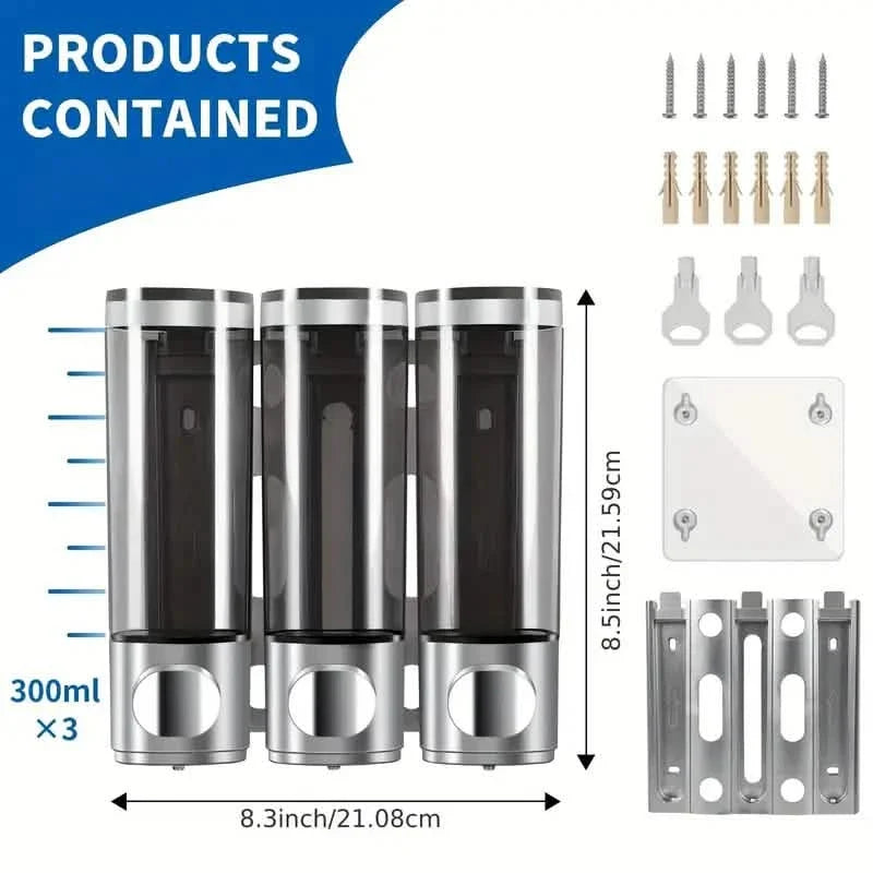 3-Chamber Shower Dispenser - Wall Mounted, No Leakage, No Drill-3-Chamber Shower Dispenser - Wall Mounted, No Leakage, No Drill
