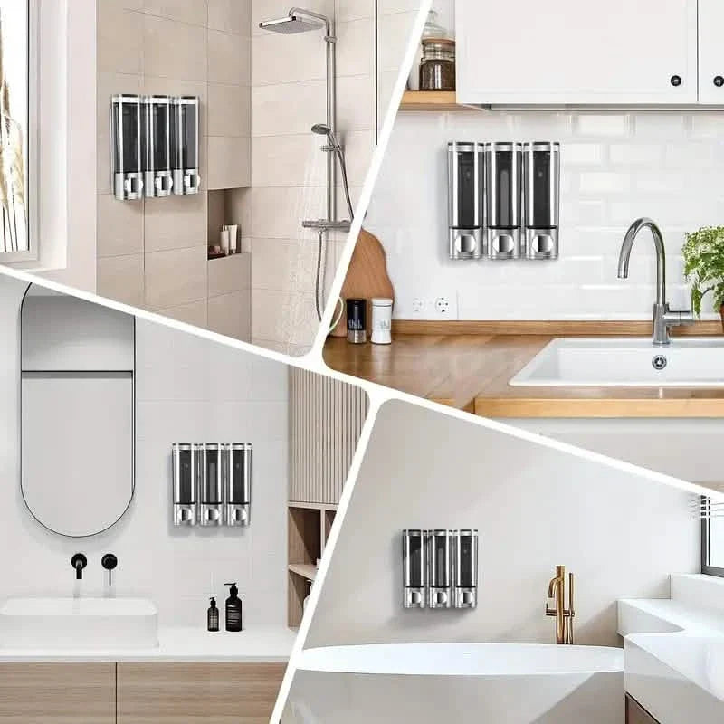 3-Chamber Shower Dispenser - Wall Mounted, No Leakage, No Drill-3-Chamber Shower Dispenser - Wall Mounted, No Leakage, No Drill