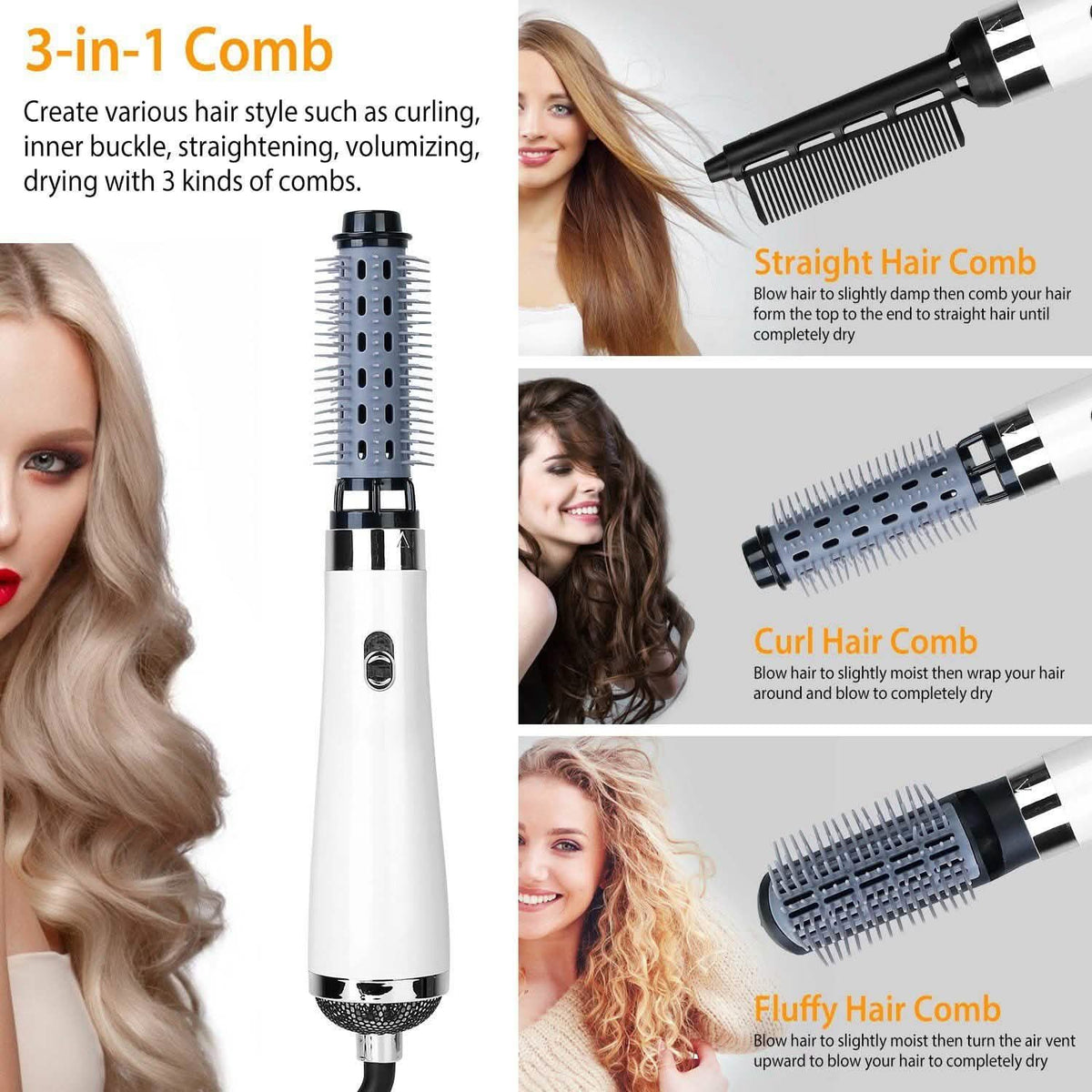 3-in-1 Hot Air Brush One-Step Hair Dryer Comb-3-in-1 Hot Air Brush One-Step Hair Dryer Comb