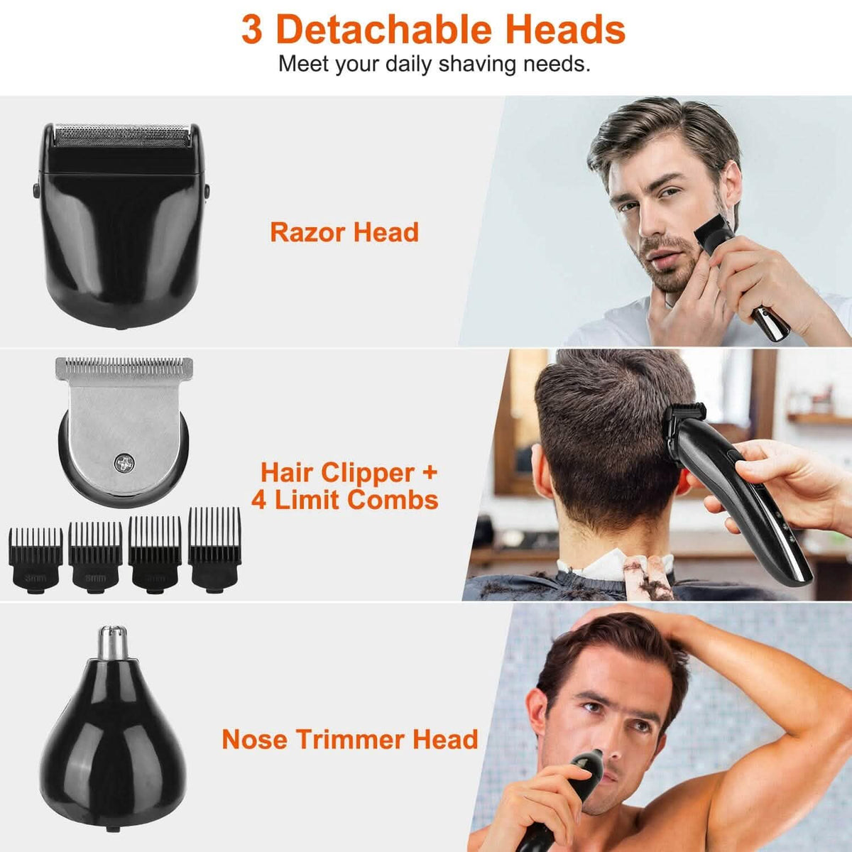 3-in-1 Rechargeable Hair Clipper Cordless Hair Trimmer Shaver-3-in-1 Rechargeable Hair Clipper Cordless Hair Trimmer Shaver