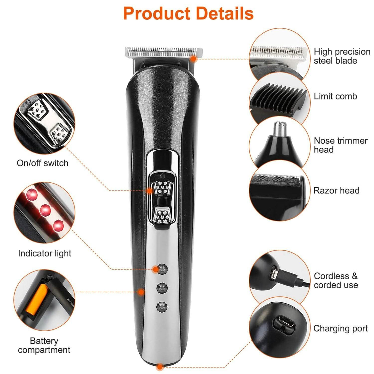 3-in-1 Rechargeable Hair Clipper Cordless Hair Trimmer Shaver-3-in-1 Rechargeable Hair Clipper Cordless Hair Trimmer Shaver