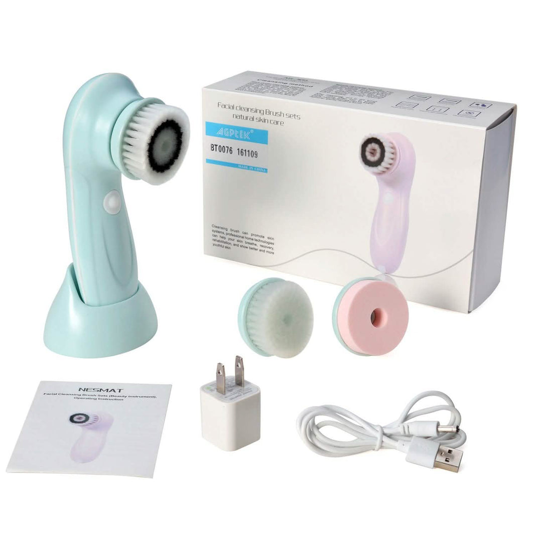 3-in-1 USB Rechargeable Facial Cleansing Brush Set Soft Scrubber Face Exfoliating-3-in-1 USB Rechargeable Facial Cleansing Brush Set Soft Scrubber Face Exfoliating