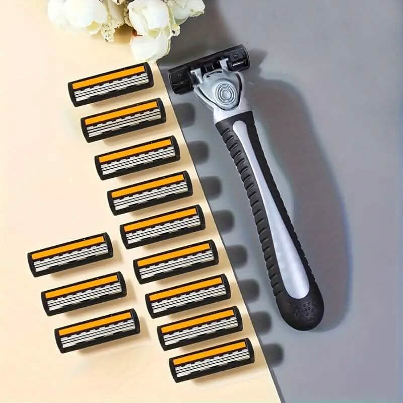 3-Layer Stainless Steel Razor Hair Removal 12 Shaving Blades and 1 Handle-3-Layer Stainless Steel Razor Hair Removal 12 Shaving Blades and 1 Handle
