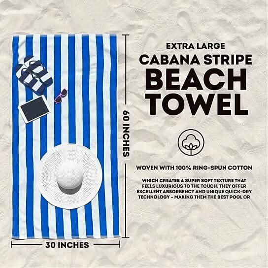 3-Pack: 30" x 60" Ultra-Soft 100% Cotton Striped Pool Cabana Hotel Beach Towels-3-Pack: 30" x 60" Ultra-Soft 100% Cotton Striped Pool Cabana Hotel Beach Towels