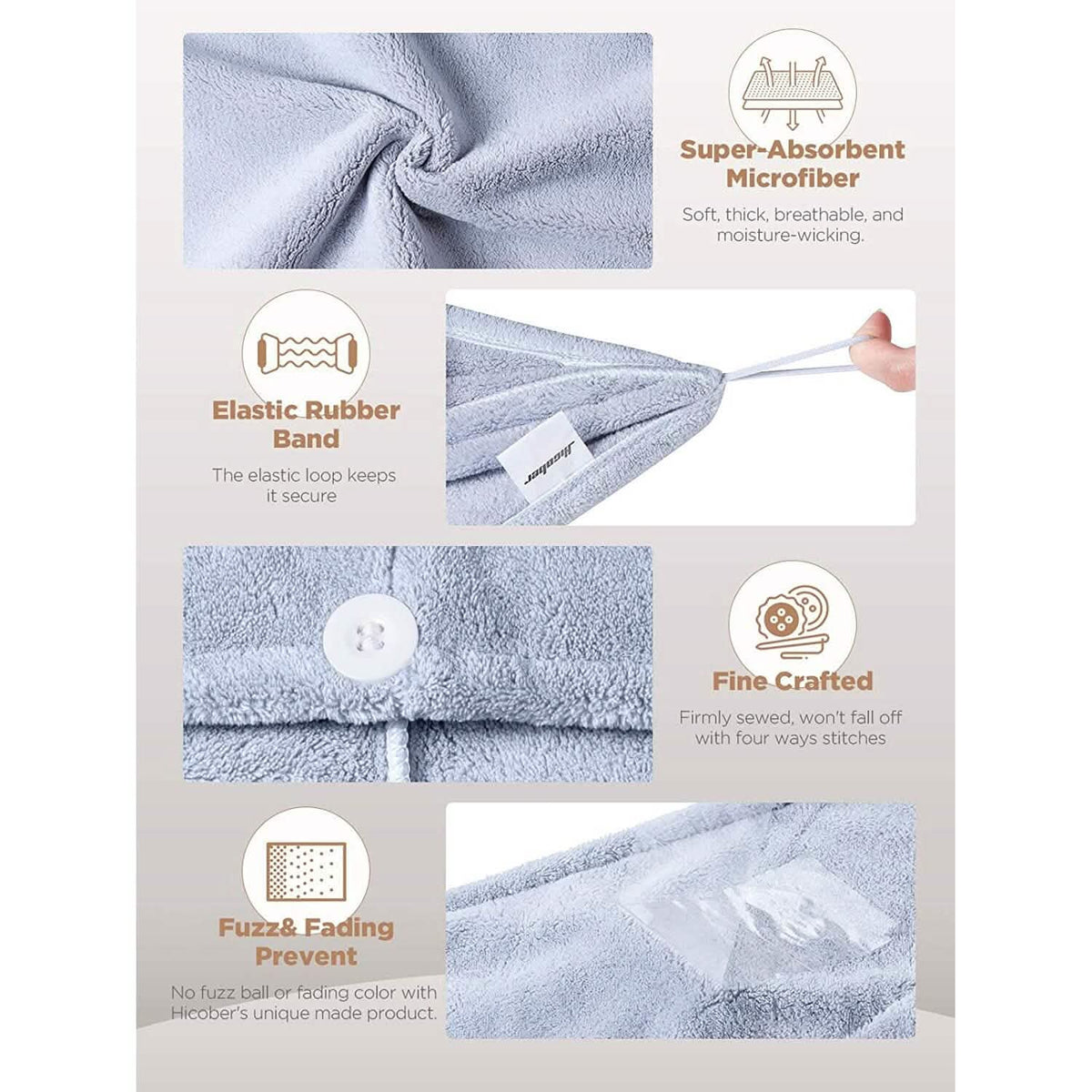 3-Pack: Hicober Microfiber Hair Towel-3-Pack: Hicober Microfiber Hair Towel