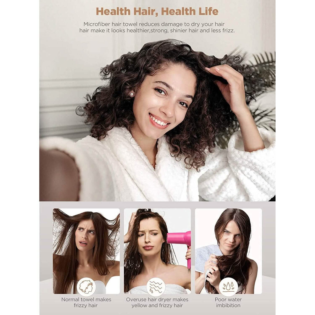 3-Pack: Hicober Microfiber Hair Towel-3-Pack: Hicober Microfiber Hair Towel