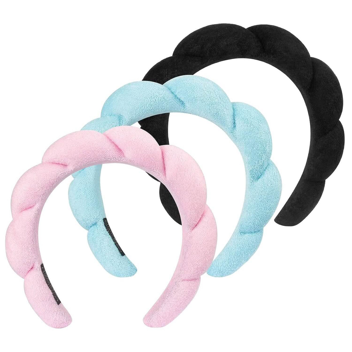 3-Pack:  Puffy Terry Towel Cloth Fabric Sponge Face Wash Head Band-3-Pack:  Puffy Terry Towel Cloth Fabric Sponge Face Wash Head Band