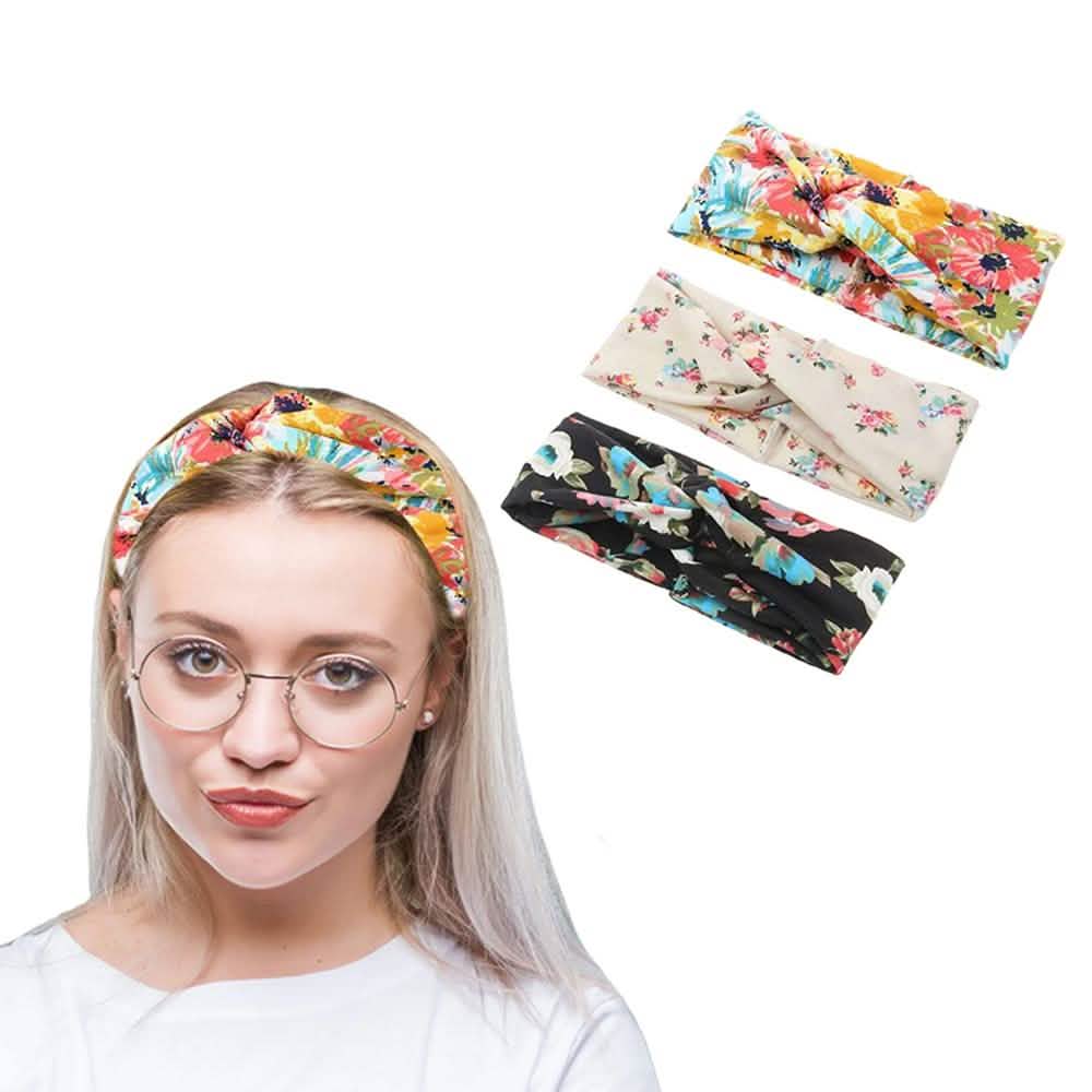 3-Pack: Women's Boho Floral Style Criss Cross Headband-3-Pack: Women's Boho Floral Style Criss Cross Headband