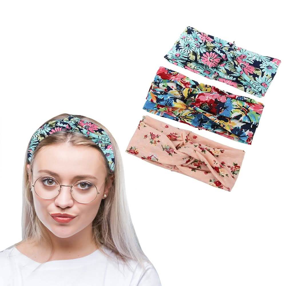 3-Pack: Women's Boho Floral Style Criss Cross Headband-3-Pack: Women's Boho Floral Style Criss Cross Headband