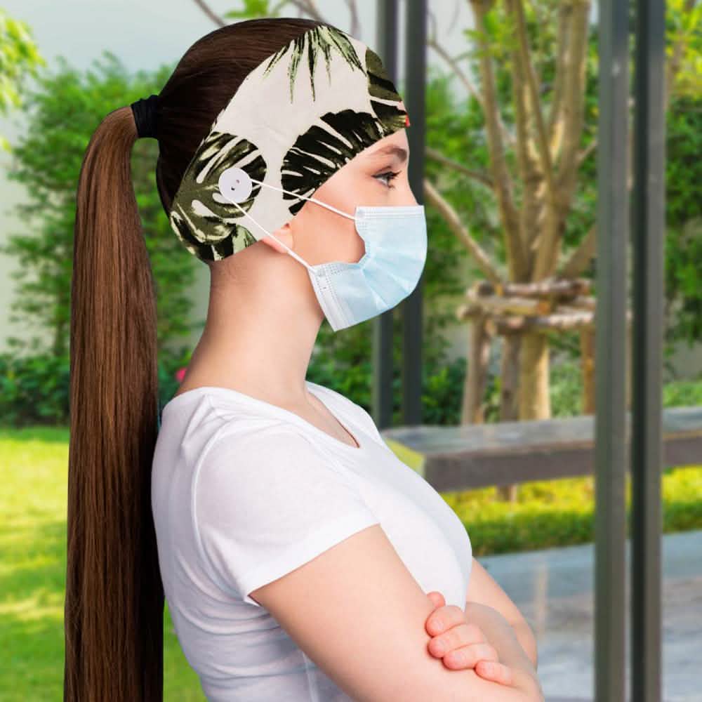 3-Pack: Women's Comfy Stretchy Headband With Buttons For Face Masks and Covers-3-Pack: Women's Comfy Stretchy Headband With Buttons For Face Masks and Covers