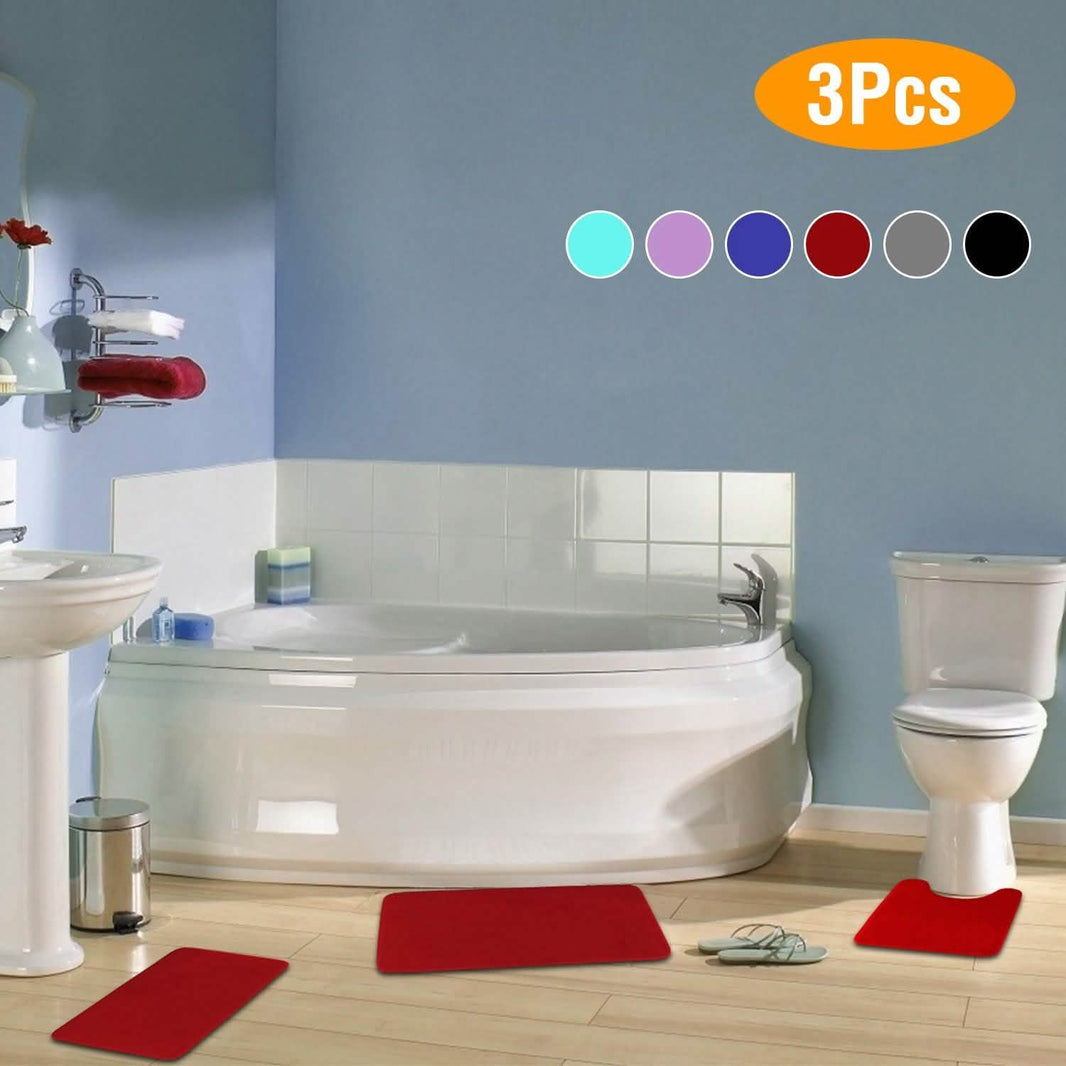3-Piece Set: Bathroom Rug Set Plush Velvet Bath Carpet-3-Piece Set: Bathroom Rug Set Plush Velvet Bath Carpet