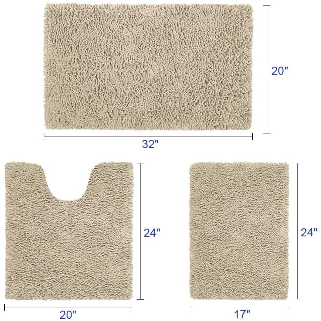 3-Piece Set: Bathroom Rugs Set Ultra Soft Non Slip and Absorbent Chenille-3-Piece Set: Bathroom Rugs Set Ultra Soft Non Slip and Absorbent Chenille