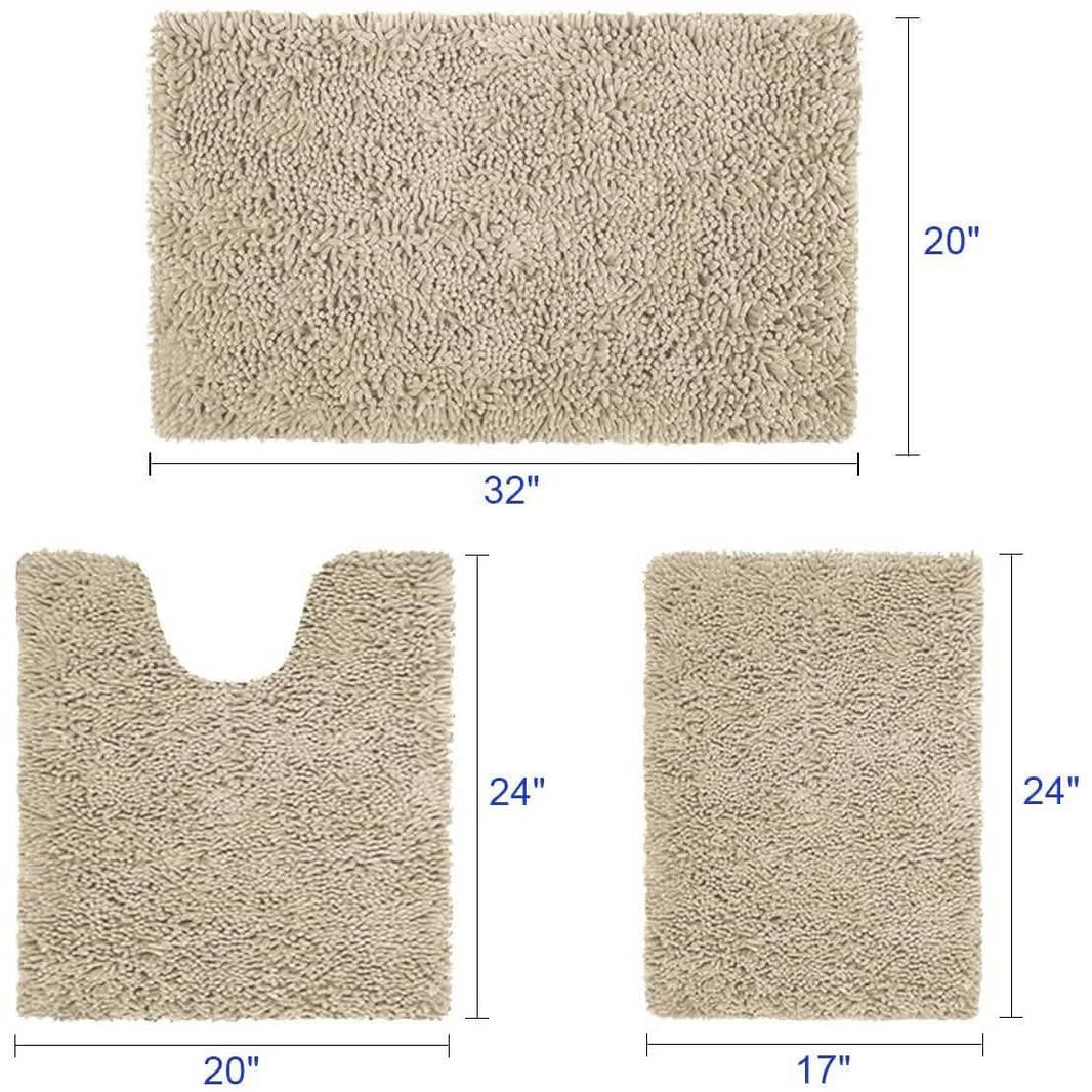 3-Piece Set: Bathroom Rugs Set Ultra Soft Non Slip and Absorbent Chenille-3-Piece Set: Bathroom Rugs Set Ultra Soft Non Slip and Absorbent Chenille