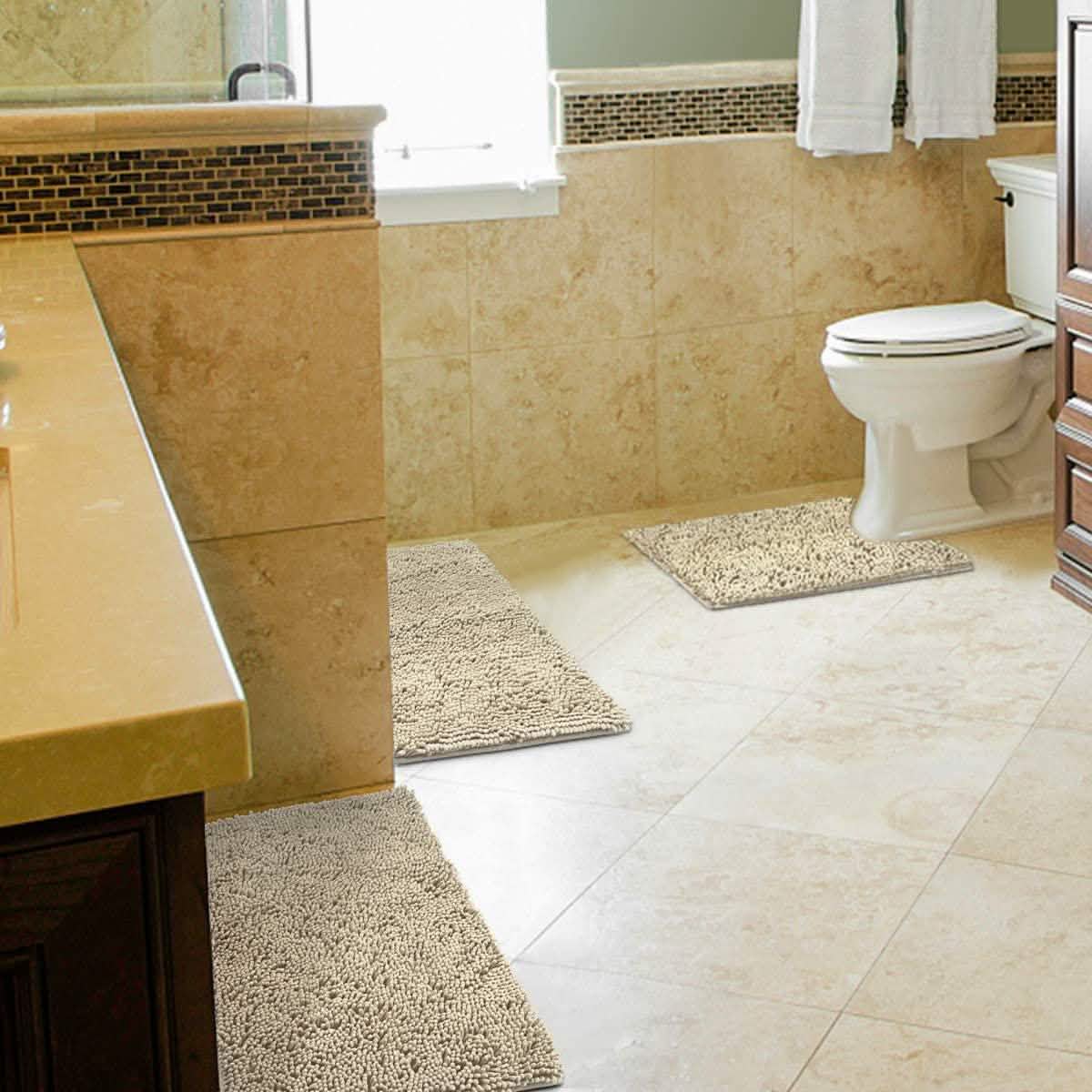 3-Piece Set: Bathroom Rugs Set Ultra Soft Non Slip and Absorbent Chenille-3-Piece Set: Bathroom Rugs Set Ultra Soft Non Slip and Absorbent Chenille