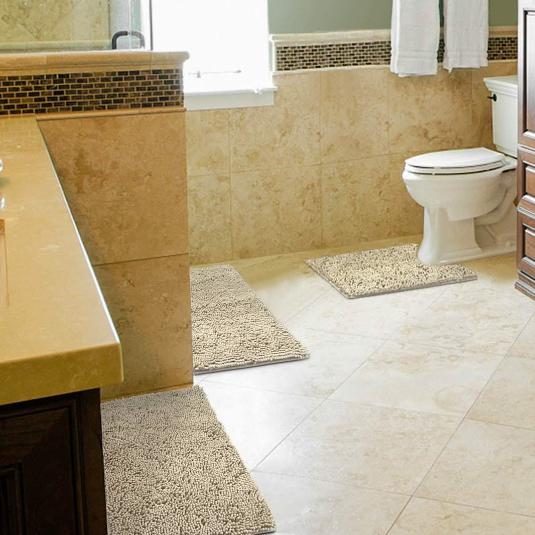3-Piece Set: Bathroom Rugs Set Ultra Soft Non Slip and Absorbent Chenille-3-Piece Set: Bathroom Rugs Set Ultra Soft Non Slip and Absorbent Chenille