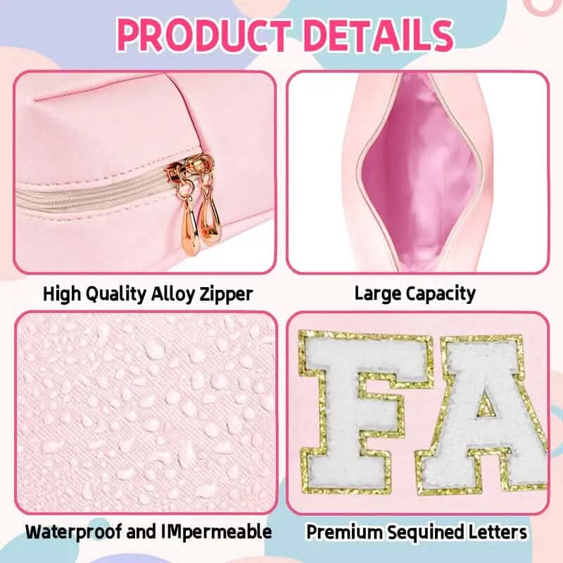 3-Pieces: PU Leather Waterproof Chenille Preppy Makeup Bag-3-Pieces: PU Leather Waterproof Chenille Preppy Makeup Bag