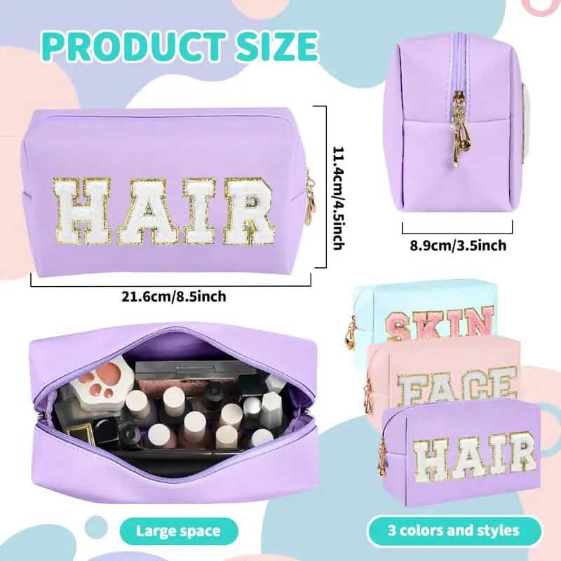 3-Pieces: PU Leather Waterproof Chenille Preppy Makeup Bag-3-Pieces: PU Leather Waterproof Chenille Preppy Makeup Bag