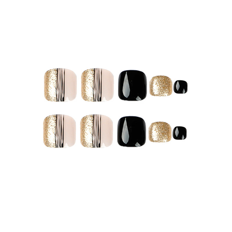 Women's Fashion Black Line Gold Powder Wear Manicure Nails-181627d23c434c8ef0ea8424f9494372