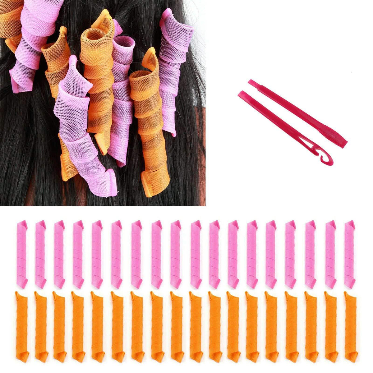 36-Pieces: Elastic DIY Magic Hair Curlers Rollers Curlformers Spiral Ringlet-36-Pieces: Elastic DIY Magic Hair Curlers Rollers Curlformers Spiral Ringlet