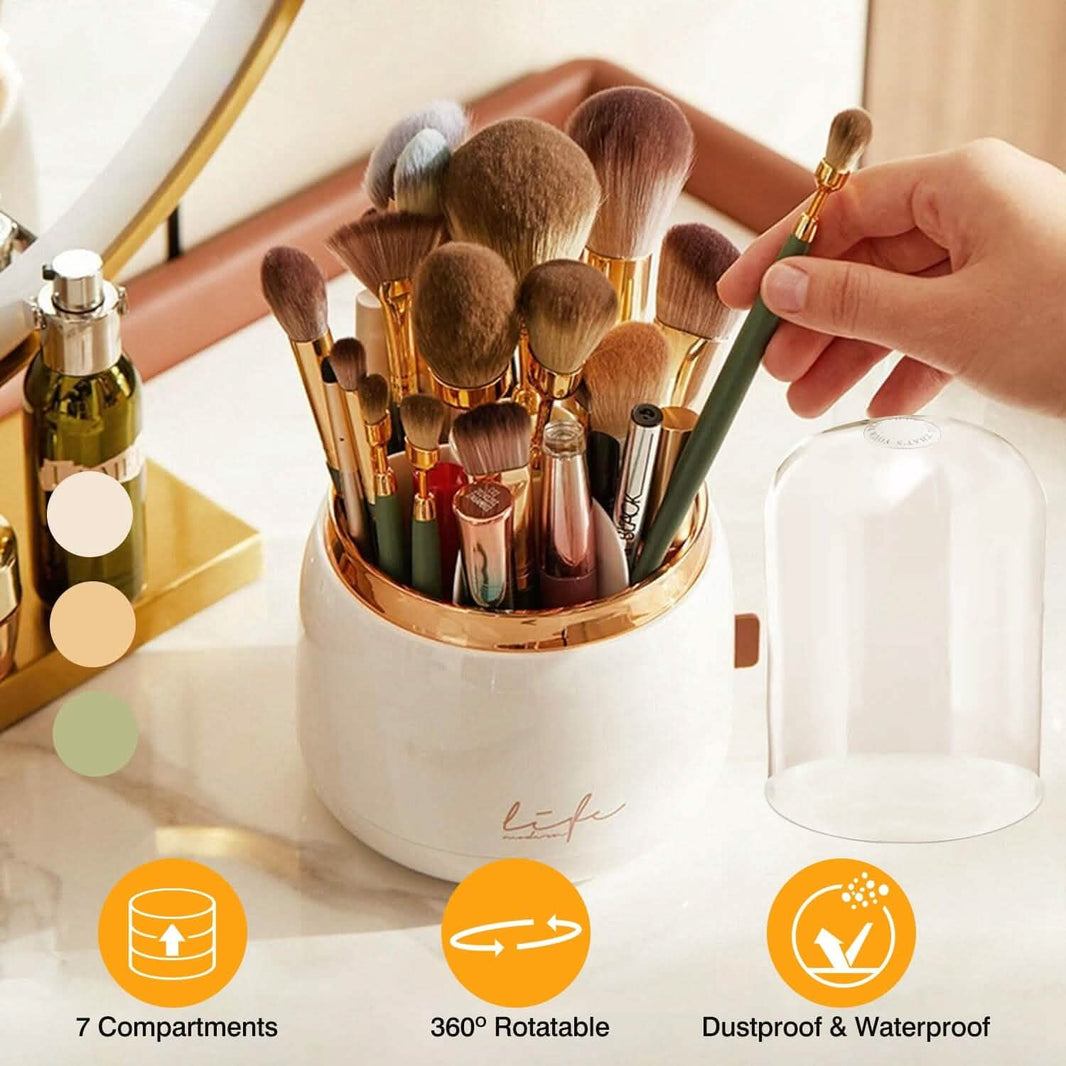 360¬∞ Rotating Makeup Brush Holder with Lid Makeup Organizer-360¬∞ Rotating Makeup Brush Holder with Lid Makeup Organizer