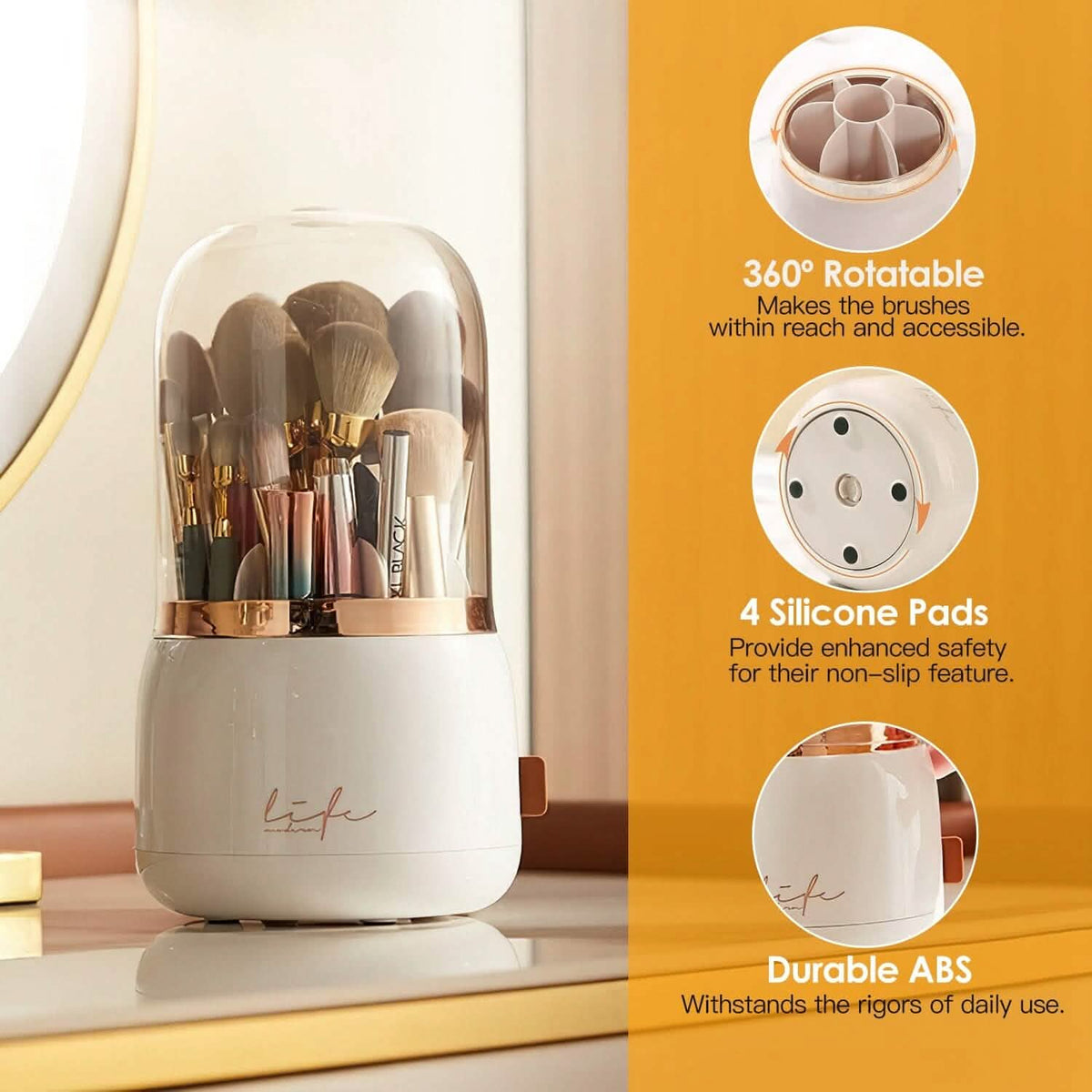 360¬∞ Rotating Makeup Brush Holder with Lid Makeup Organizer-360¬∞ Rotating Makeup Brush Holder with Lid Makeup Organizer