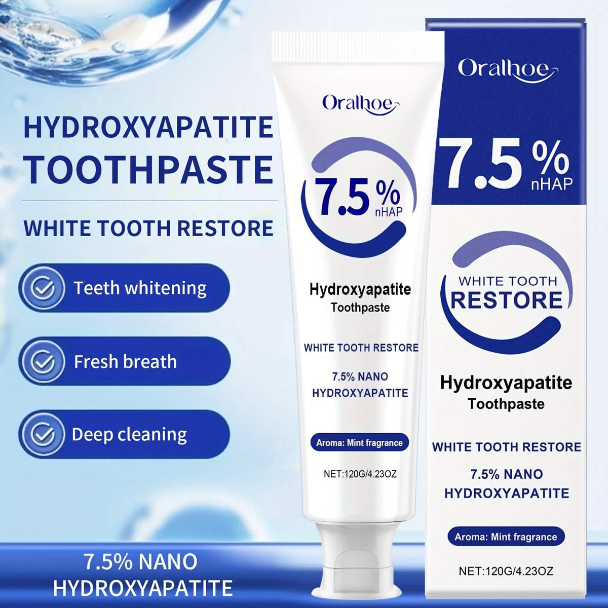 Hydroxyapatite Toothpaste – 7.5% NHAP, Whitening Mint, Gentle Teeth & Mouth Care-Hydroxyapatite Toothpaste – 7.5% NHAP, Whitening Mint, Gentle Teeth & Mouth Care