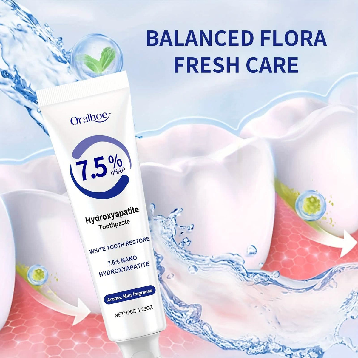 Hydroxyapatite Toothpaste – 7.5% NHAP, Whitening Mint, Gentle Teeth & Mouth Care-Hydroxyapatite Toothpaste – 7.5% NHAP, Whitening Mint, Gentle Teeth & Mouth Care