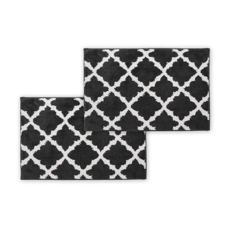 Bibb Home 1-2 Pack Trellis Micro Shag Bath Rugs 17" X 24"-Bibb Home 1-2 Pack Trellis Micro Shag Bath Rugs 17" X 24"