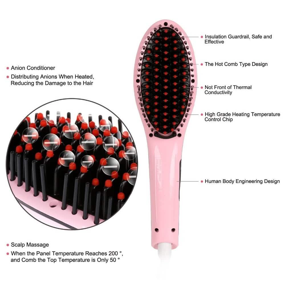 Detangling Hair Straightener Brush - Assorted Colors-Detangling Hair Straightener Brush - Assorted Colors