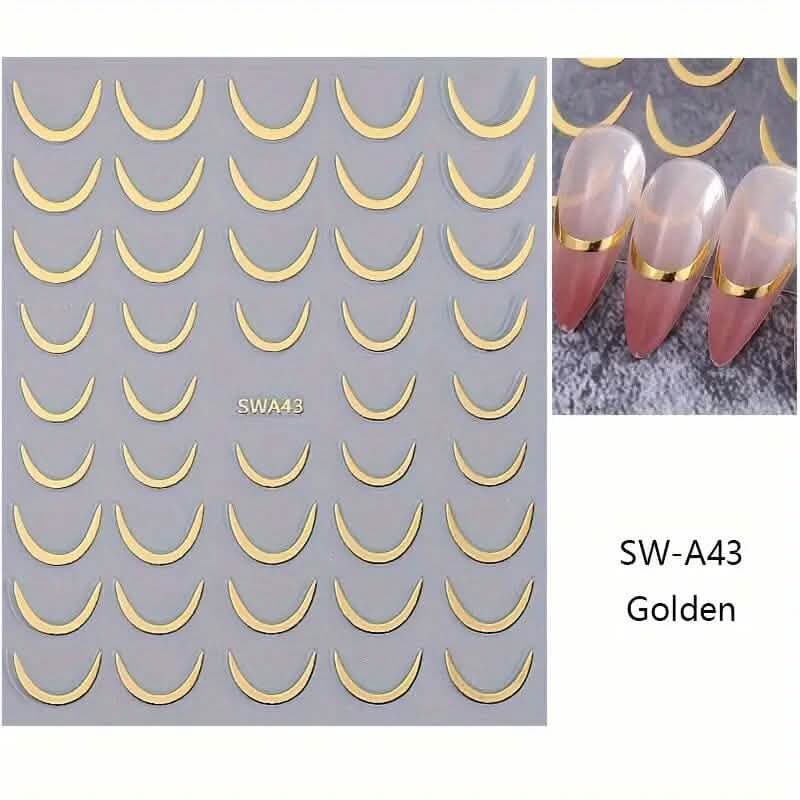 3D Gold-Finished French Kiss Crescent Nail Stickers-3D Gold-Finished French Kiss Crescent Nail Stickers