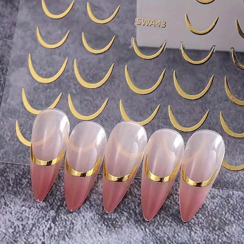 3D Gold-Finished French Kiss Crescent Nail Stickers-3D Gold-Finished French Kiss Crescent Nail Stickers