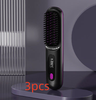 2 In 1 Straight Hair Comb Wireless Hair Straightener Brush Hair Fast Heating Portable Hot Curler USB Charging-b26b9dbc5269470c44d05056803995fc