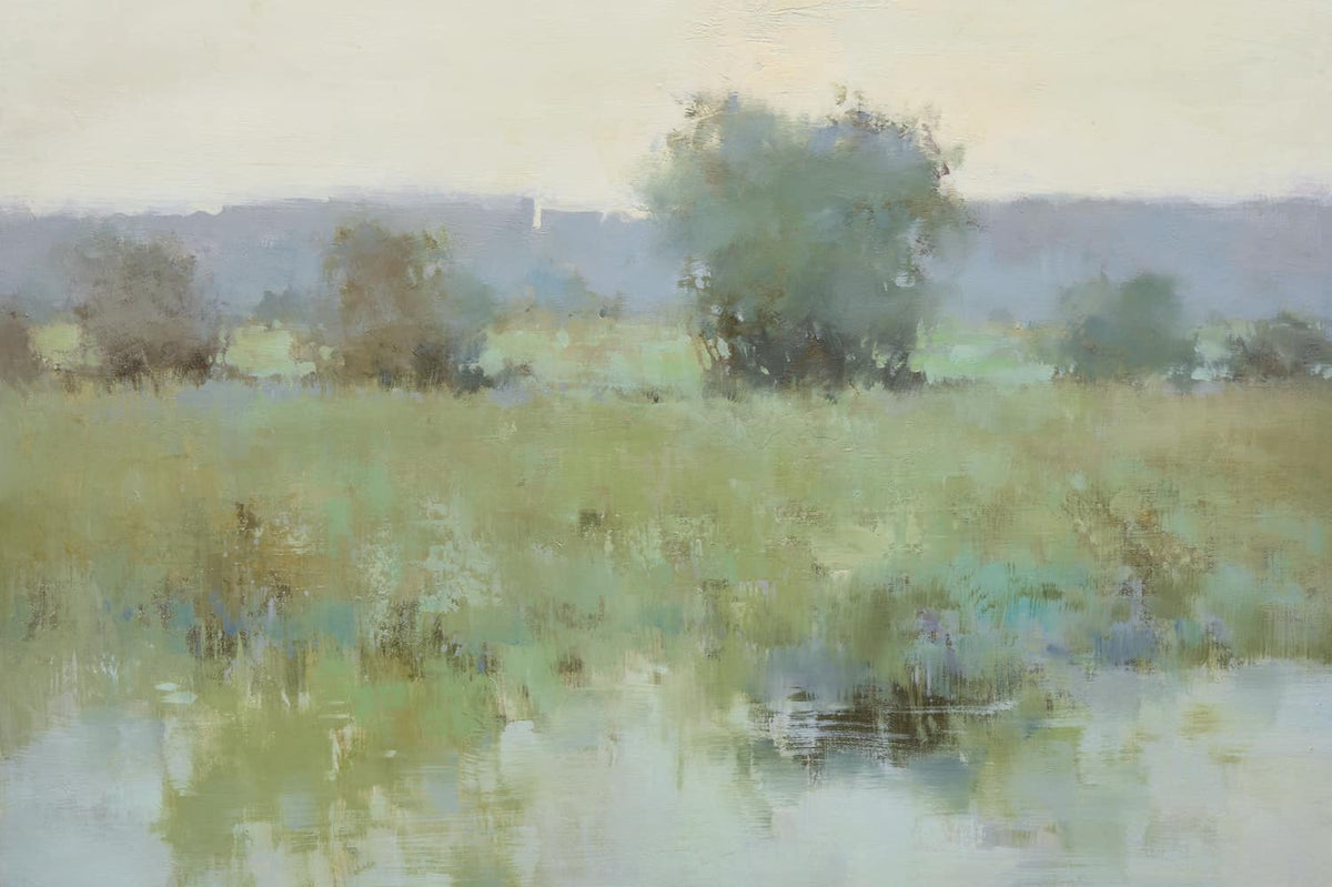 Original Oil Painting of Trees by Bank-Original Oil Painting of Trees by Bank