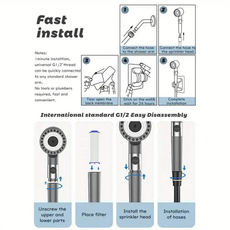 4-in-1 Removable Shower Head With 5 Filters and 3 Settings-4-in-1 Removable Shower Head With 5 Filters and 3 Settings