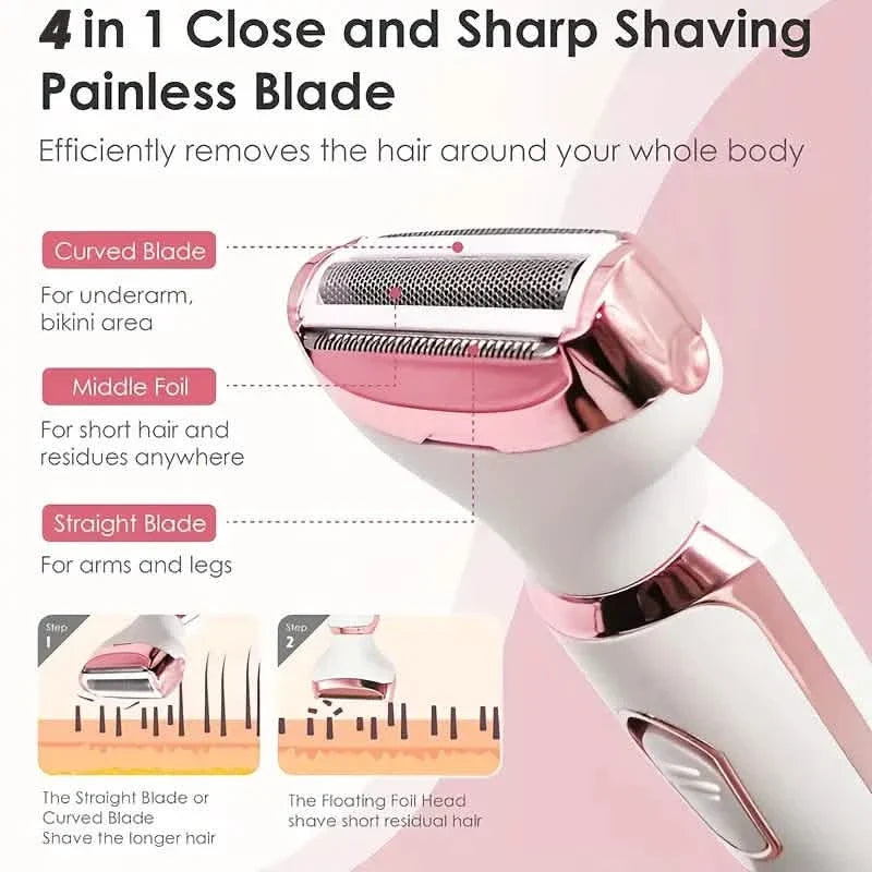 4-in-1 Silky-Smooth Electric Shaver for Women - Wet/Dry, USB Rechargeable & Portable for Full Body Use-4-in-1 Silky-Smooth Electric Shaver for Women - Wet/Dry, USB Rechargeable & Portable for Full Body Use